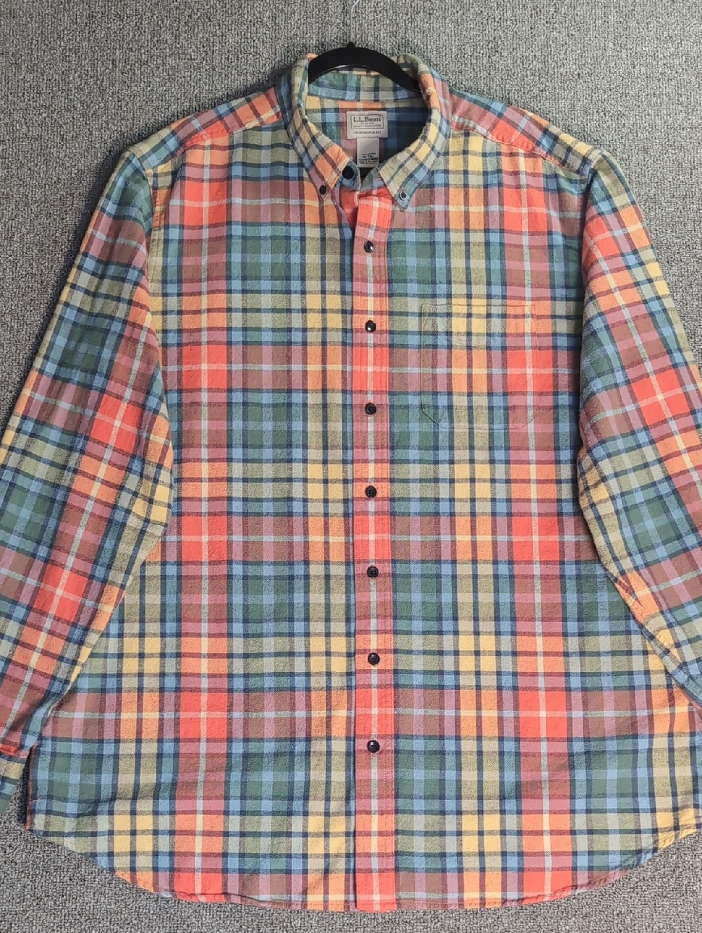 L.L. Bean Scotch Plaid Flannel Shirt Size XL-Tall in Multicolor Plaid Cotton
